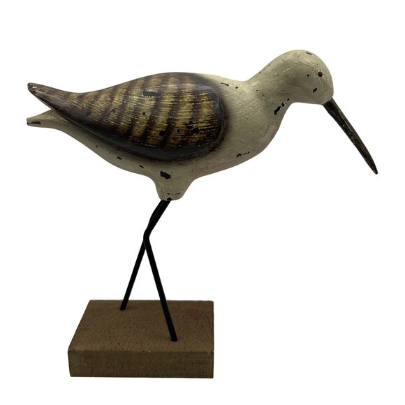 Vintage Shorebird 10"x9.5" Rustic Handcrafted Painted Wooden Sculpture Folk Art - Picture 1 of 13